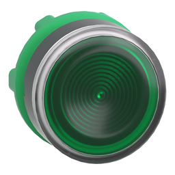 ZB5AW333S – Head for illuminated push button, Harmony XB5, plastic, green flush, 22mm, universal LED, spring return, grooved lens
