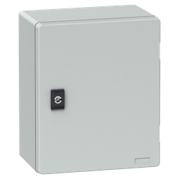 NSYPLM3025BG – Wall mounted polyester enclosure, Thalassa PLM, plain door, with bakelite plate, 308x255x160mm, IP66, IK10, RAL 7035