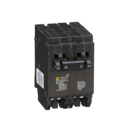 HOMT2020220CP – Tandem circuit breaker, Homeline, 2 x 1 pole at 20A, 1 x 2 pole at 20A, 120/240VAC, 10kA AIR, plug in, UL