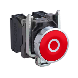 XB4BA4322 – Push button, Harmony XB4, metal, flush, red, 22mm, spring return, marked O, 1NC