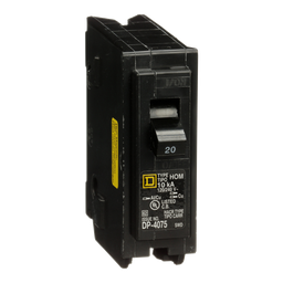 HOM120HM – Mini circuit breaker, Homeline, 20A, 1 pole, 120/240VAC, 10kA AIR, high magnetic, plug in, UL