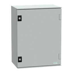 NSYPLM43PG – Wall mounted polyester enclosure, Thalassa PLM, plain door, with metallic plate, 430x330x200mm, IP66, IK10, RAL 7035