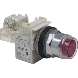 9001K1L1RH13 – Illuminated push button, Harmony 9001K, metal, plastic guard flush, red, 30mm, spring return, 110…120V, 1 CO
