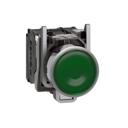 XB4BW33G5 – Illuminated push button, Harmony XB4, metal, green flush, 22mm, universal LED, plain lens, 1NO   1NC, 110…120V AC