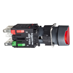 XB6AW4B5B – Complete illuminated push button, Harmony XB6, red flush, 16mm, spring return, 1NO   1NC,  12…24V