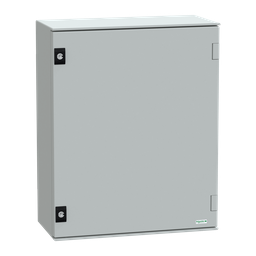 NSYPLM54PG – Wall mounted polyester enclosure, Thalassa PLM, plain door, with metallic plate, 530x430x200mm, IP66, IK10, RAL 7035