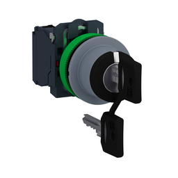 XB5FG33C0 – Selector switch, Harmony XB5, flush mounted, grey bezel, 30mm, 3 positions, key 455, stay put, 2NO