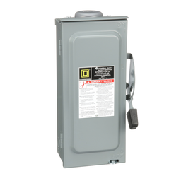 D222NRB – Safety switch, general duty, fusible, 60A, 2 pole, 15hp, 240VAC, NEMA 3R, bolt on provision, neutral factory installed