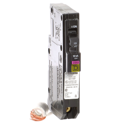 QO115DF – Mini circuit breaker, QO, 15A, 1 pole, 120VAC, 10kA, plug in, dual function, pigtail