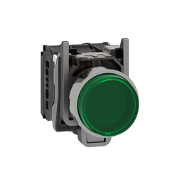 XB4BW13B5 – Illuminated push button, Harmony XB4, green flush, universal LED, 22mm, spring return, plain lens, 1NO   1NC, 24V AC DC