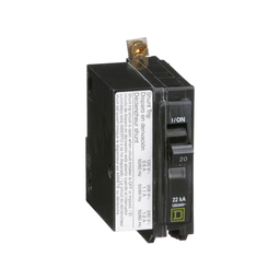 QOB120VH1021 – Mini circuit breaker, QO, 20A, 1 pole, 120/240VAC, 22kA, bolt on, AC shunt