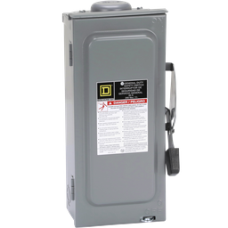 D322NRB – Safety switch, general duty, fusible, 60A, 3 pole, 15hp, 240VAC, NEMA 3R, bolt on provision, neutral factory installed