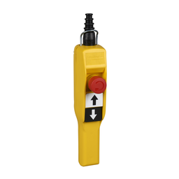 XACA2013 – Pendant control station, Harmony XAC, plastic, yellow, pistol grip, 2 push buttons with 1NO, 1 emergency stop NC