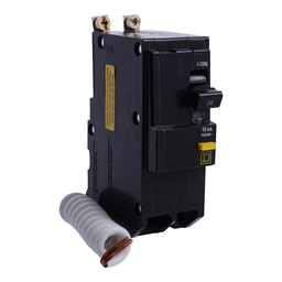 QOB220GFI35 – Mini circuit breaker, QO, 20A, 2 pole, 120/240VAC, 10kA, bolt on, 6mA grd fault A, pigtail, 50 deg C
