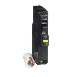 QO125GFI – Mini circuit breaker, QO, 25A, 1 pole, 120VAC, 10kA, plug in, 6mA grd fault A, pigtail