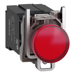 XB4BV5B4 – Pilot light, Harmony XB4,metal, red, 22mm, universal LED, plain lens, 400V AC