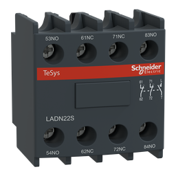LADN22S – Auxiliary contact block, TeSys Deca, 2NO   2NC, front mounting, screw clamp terminals, red front face