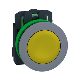 XB5FA51C0 – Push button, Harmony XB5, antimicrobial, grey bezel, yellow flush, 30mm, spring return, 1NO, unmarked