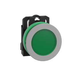 XB5FVB3C0 – Pilot light, Harmony XB5, grey bezel, green, universal LED, plain lens, screw clamp terminals, 24V
