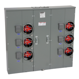 MPR86200 – Meter center, MP Meter-Pak, 6 sockets, no bypass, 5 jaws, 800A bus, 200A max breaker rating, ringless
