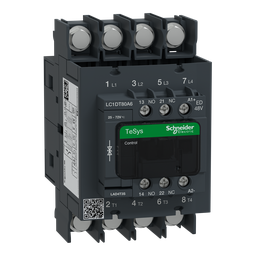 LC1DT80A6ED – IEC contactor, TeSys Deca, nonreversing, 80A resistive, 4 pole, 4 NO, 48VDC coil, open style