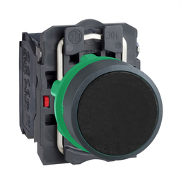 XB5AA25 – Push button, Harmony XB5, plastic, flush, black, 22mm, spring return, unmarked, 1NO 1NC