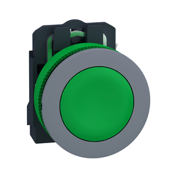 XB5FA31C0 – Push button, Harmony XB5, antimicrobial, grey bezel, green flush, 30mm, spring return, 1NO, unmarked