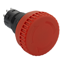 XB6ETI523P – Complete illuminated mushroom head push button, Harmony XB6E, 16mm, red pushbutton, 32mm, trigger turn pull to release, 2NC