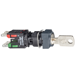 XB6CGH5B – Complete selector switch, Harmony XB6, black square Ø 16 3 position stay put 1NO 1NC 200