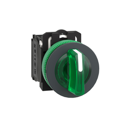 XB5FK133B5 – Illuminated selector switch, Harmony XB5, grey plastic, green handle, 30mm, universal LED, 3 positions, 1NO   1NC, 24V AC DC
