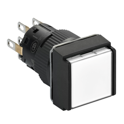 XB6ECF1B2P – Illuminated monolithic push button, Harmony XB6E, square white flush, 16mm, latching, 24V DC, 2CO