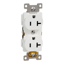 SQR42201WH – Socket-outlet, X Series, 20A, standard, duplex, tamper resistant, commercial, white, matte finish