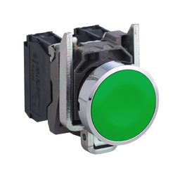XB4BA35 – Push button, Harmony XB4, metal, flush, green, 22mm, spring return, unmarked, 1NO 1NC