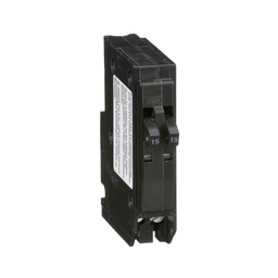 QO1515C – Tandem mini circuit breaker, QO, 2 x 1 pole at 15A, 120/240VAC, 10kA, plug in, clam
