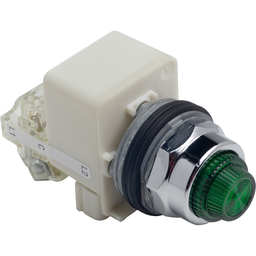 9001KT38LGG31 – Push-to-test pilot light, Harmony 9001K, metal, polycarbonate, fresnel lens, green, 30mm, LED green, 120V