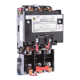 8536SDO1V08 – NEMA Motor Starter, Type S, nonreversing, Size 2, 45A, 25 HP at 460 VAC, 5 kA SCCR, 3 phase, 3 pole, melting alloy, 208 VAC coil, open