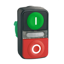 ZB5AW7L3741 – Illuminated double headed push button head, Harmony XB5, plastic, 22mm, 1 green flush I   1 pilot light   1 red projecting O