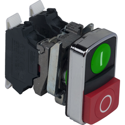 XB4BL734155 – Double headed push button, Harmony XB4, illuminated pushbutton, green flush, red projecting, 22mm, 1NO   1NC