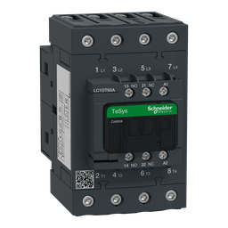 LC1DT60AU7 – IEC contactor, TeSys Deca, nonreversing, 60A resistive, 4 pole, 4 NO, 240VAC 50/60Hz coil, open style