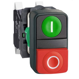 XB5AL734155 – Double headed push button, Harmony XB5, plastic, 22mm, 1 green marked I   1 red projecting marked O, 1NO 1NC, spring clamp terminal