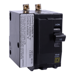 QOB2201200 – Mini circuit breaker, QO, 20A, 2 pole, 120/240VAC, 10kA, bolt on, aux switch 1A