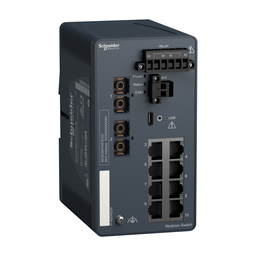 MCSESM103F2CU0 – network switch, Modicon Networking, managed, 8 ports for copper with 2 ports for fiber optic, multimode