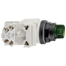 9001SK2L35GH13 – Illuminated push-button, Harmony 9001SK, plastic, projecting, green, 30mm, spring return, 24-28V, 1 C/O