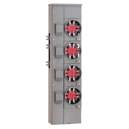 EZMH114125X – Branch unit, EZ Meter-Pak, 125A, 4 x 5 jaw sockets, 120/240VAC, horn bypass, ringless, 1200A Al/Cu busbar
