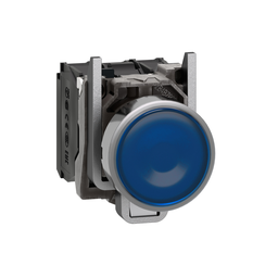 XB4BW36B5 – Illuminated push button, Harmony XB4, metal, blue flush, 22mm, universal LED, plain lens, 1NO   1NC, 24V AC DC