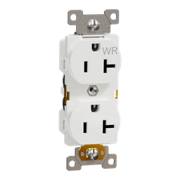 SQR42204WH – Socket-outlet, X Series, 20A, standard, duplex, tamper resistant, weatherproof, commercial, white, matte finish