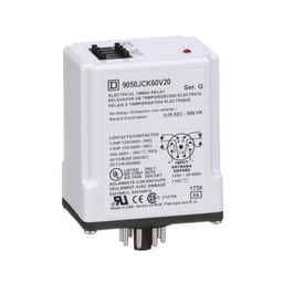 9050JCK60V20 – Timing Relay, Type JCK, plug In, on delay, programmable, 0.5 second to 999 hours, 10A, 240 VAC, 120 VAC/110 VDC