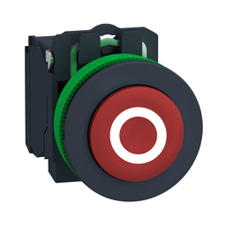 XB5FL4322 – Antimicrobial Push button flush mounted, Harmony XB5, plastic, projecting, red, 30mm, spring return, marked O, 1NC
