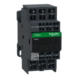 LC1D183E7 – IEC contactor, TeSys Deca, nonreversing, 18A, 10HP at 480VAC, 3 phase, 3 pole, 3 NO, 48VAC 50/60Hz coil, open style