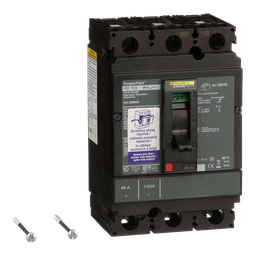 HDL36080SA – Circuit breaker, PowerPacT H, 80A, 3 pole, 600VAC, 14kA, lugs, thermal magnetic, 80%, shunt